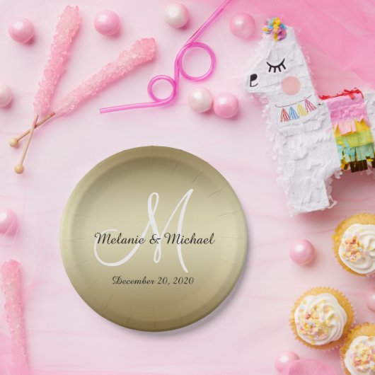 Monogramm des goldene Hochzeits-Papier-Teller-| Pappteller (Party)