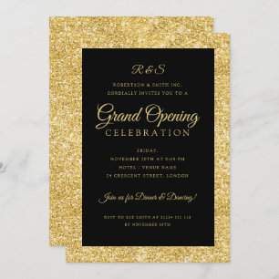 Monogramm des Grand Opening Gold Glitzer Einladung