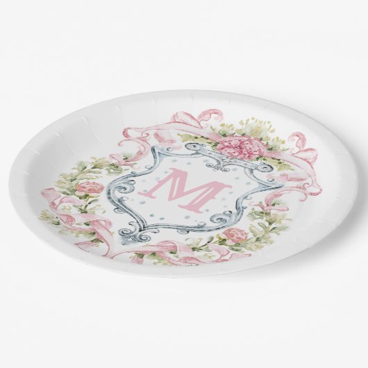 Monogramm des grandmillennialen Wappen | Bridal Pappteller (Schrägansicht)