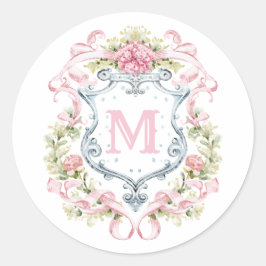 Monogramm des grandmillennialen Wappen | Bridal Runder Aufkleber