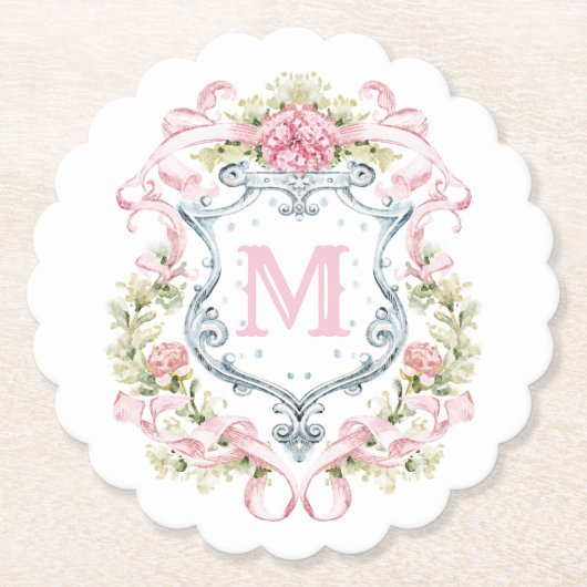 Monogramm des grandmillennialen Wappen | Bridal Untersetzer (Vorderseite)