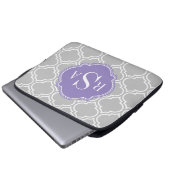 Monogramm des grauen Gittermusters Laptopschutzhülle (Vorne Knopf)