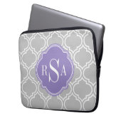 Monogramm des grauen Gittermusters Laptopschutzhülle (Vorderseite Links)