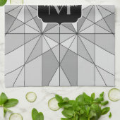 Monogramm des grauen Schwarz-weißen Mosaikdreiecks Geschirrtuch (Gefaltet)
