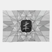 Monogramm des grauen Schwarz-weißen Mosaikdreiecks Geschirrtuch (Horizontal)