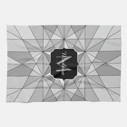Monogramm des grauen Schwarz-weißen Mosaikdreiecks Geschirrtuch (Horizontal)
