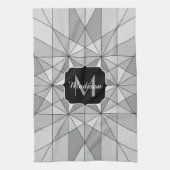 Monogramm des grauen Schwarz-weißen Mosaikdreiecks Geschirrtuch (Vertikal)