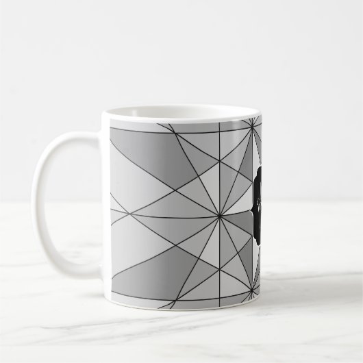 Monogramm des grauen Schwarz-weißen Mosaikdreiecks Kaffeetasse (Links)