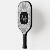 Monogramm des grauen Schwarz-weißen Mosaikdreiecks Pickleball Schläger (Links)