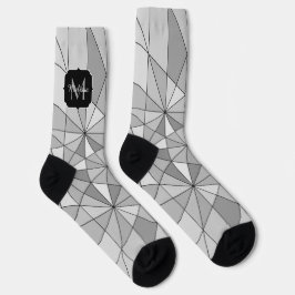 Monogramm des grauen Schwarz-weißen Mosaikdreiecks Socken