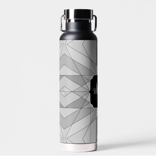 Monogramm des grauen Schwarz-weißen Mosaikdreiecks Trinkflasche (Vorne)