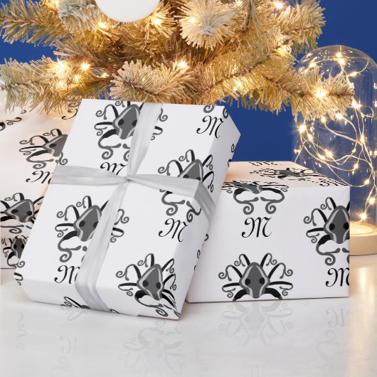 Monogramm des grauen Tintenfischs Geschenkpapier (Feiertage)