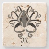 Monogramm des grauen Tintenfischs Steinuntersetzer (Vorderseite)