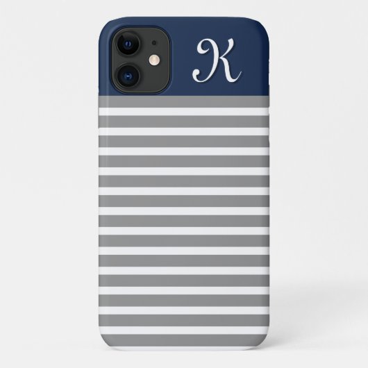Monogramm des grauen und Navy Striping Musters Case-Mate iPhone Hülle (Rückseite)