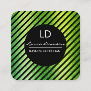 Monogramm des grünen Glamours und Streifen Quadratische Visitenkarte