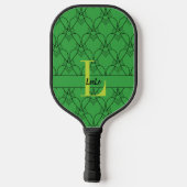 Monogramm des grünen Herzmusters und Name Custom Pickleball Schläger (Rückseite)