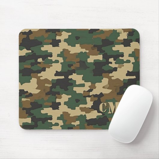 Monogramm des grünen militärischen Retro-Camouflag Mousepad (Mit Mouse)
