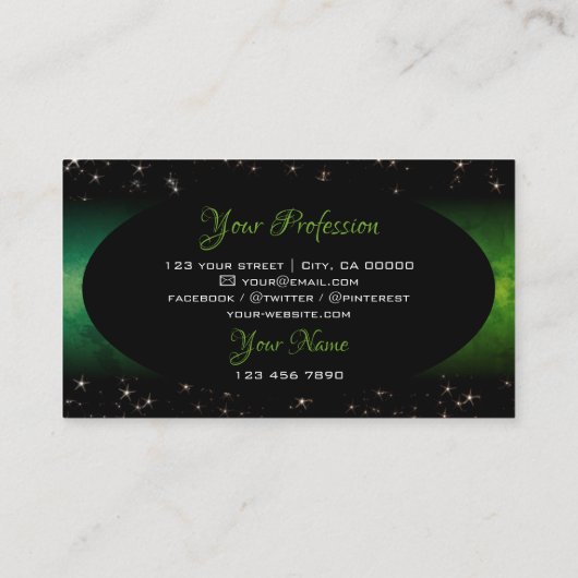 Monogramm des grünen schwarzen Glitzer der Augen Visitenkarte (Rückseite)
