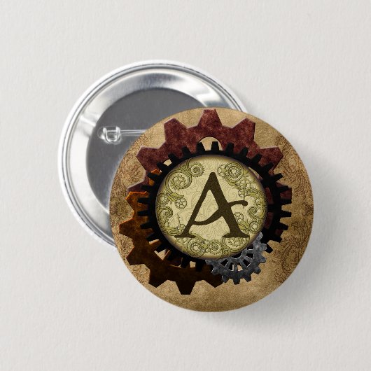 Monogramm des Grunge-Steampunk-Gebers Button (Vorne & Hinten)