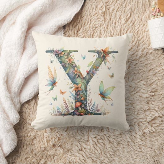 Monogramm des Grüns von Aquarellfarben Buchstaben  Kissen (Decke)