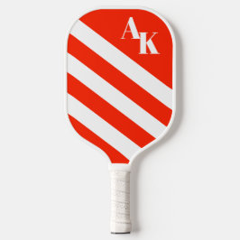 Monogramm des hellen roten und weißen Streifen Pickleball Schläger