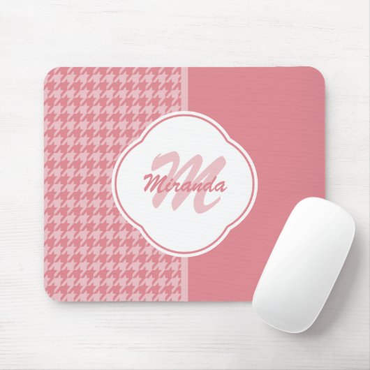 Monogramm des hellrosa Hahnentrittmusters mit Name Mousepad (Mit Mouse)