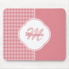 Monogramm des hellrosa Hahnentrittmusters mit Name Mousepad