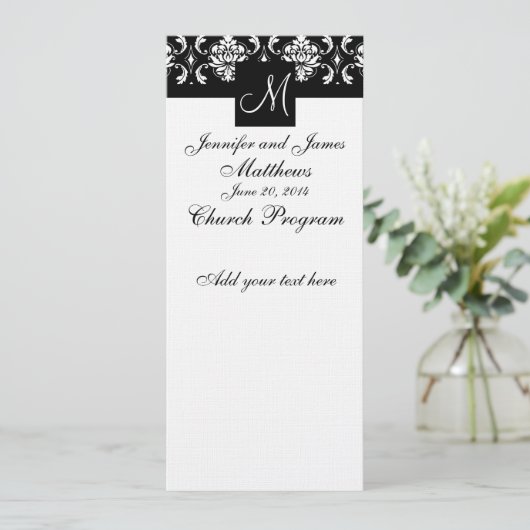 Monogramm des Hochzeitsprogramms Schwarz-weiß Dama Programm (Stehend Vorderseite)