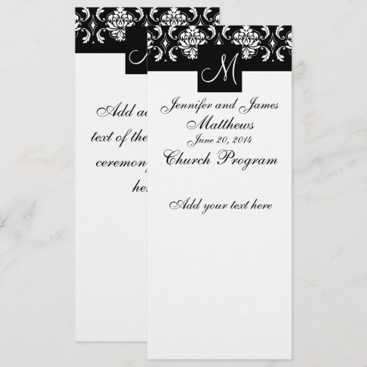 Monogramm des Hochzeitsprogramms Schwarz-weiß Dama Programm (Vorne/Hinten)