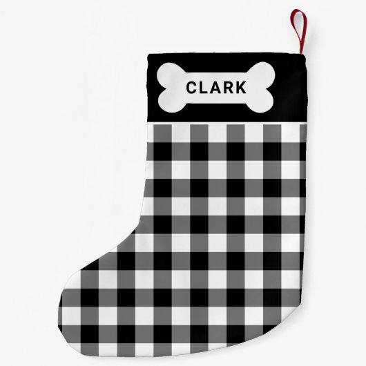 Monogramm des Karierten Dogenknochens Schwarz-Weiß Kleiner Weihnachtsstrumpf (Rückseite)