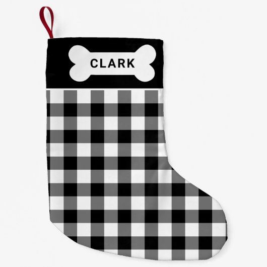 Monogramm des Karierten Dogenknochens Schwarz-Weiß Kleiner Weihnachtsstrumpf (Vorderseite)