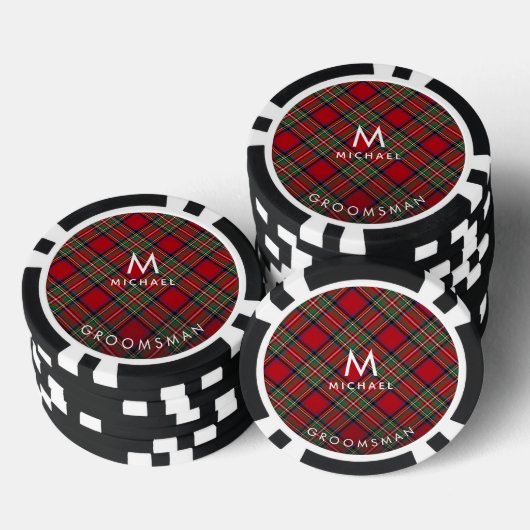 Monogramm des karierten Rotgrünen Tartan-Trauzeuge Pokerchips (Stapel)