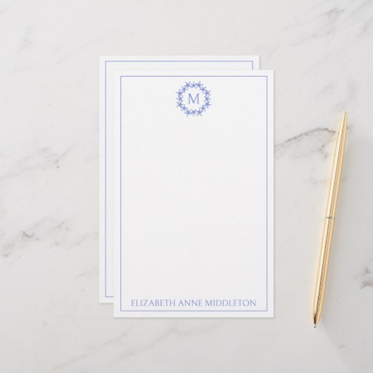 Monogramm des Kastenblau-Weiß-Starfish Briefpapier (Vorderseite/Rückseite Beispiel)