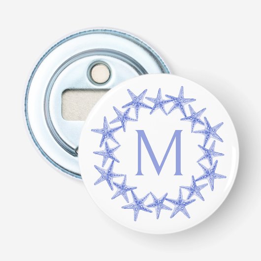 Monogramm des Kastenblau-Weiß-Starfish Flaschenöffner (Vorderseite)