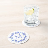 Monogramm des Kastenblau-Weiß-Starfish Runder Pappuntersetzer (Vor Ort)