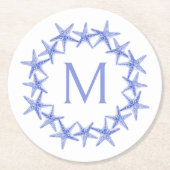 Monogramm des Kastenblau-Weiß-Starfish Runder Pappuntersetzer (Vorderseite)