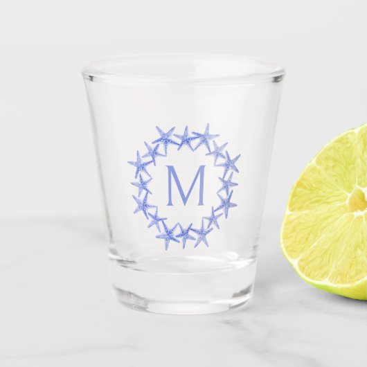 Monogramm des Kastenblau-Weiß-Starfish Schnapsglas (Vorderseite)