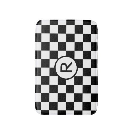 Monogramm des klassischen schwarz-weiß karierten M Badematte (Vorderseite Vertikal)