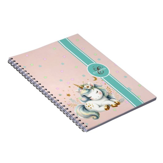 Monogramm des kleinen Einhorns, farbenfrohe Sterne Notizblock (Rechte Seite)