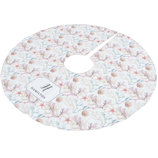 Monogramm des Lebensmusters der Wasserfarbe Polyester Weihnachtsbaumdecke (Schrägansicht)