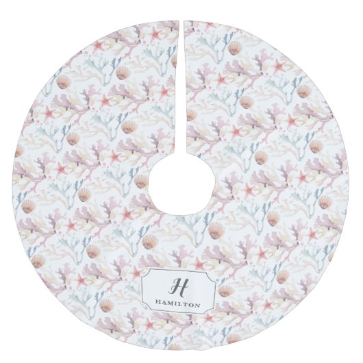 Monogramm des Lebensmusters der Wasserfarbe Polyester Weihnachtsbaumdecke (Vorderseite)