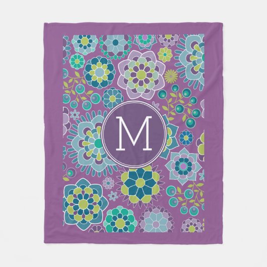 Monogramm des leuchtend farbigen Blumenmusters Fleecedecke (Vorderseite)
