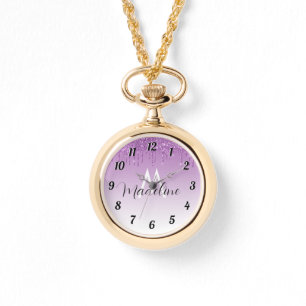 Monogramm des lila Glitzer Armbanduhr