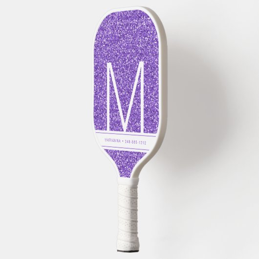 Monogramm des lila Glitzer Initial Personalisiert Pickleball Schläger (Links)
