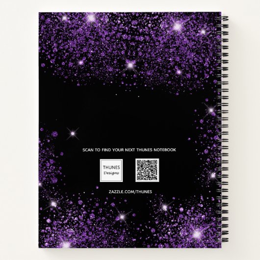 Monogramm des lila Glitzer Notizblock (Rückseite)