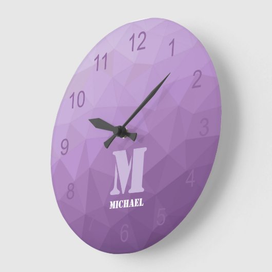 Monogramm des lila Lavendelgeometrien Große Wanduhr (Winkel)