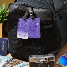 Monogramm des Lila personalisierten Glitzer Gepäckanhänger