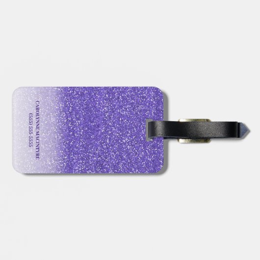 Monogramm des Lila personalisierten Glitzer Gepäckanhänger (Rückseite horizontal)