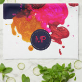 Monogramm des lila rosa roten Spritzers Geschirrtuch (Gefaltet)