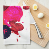 Monogramm des lila rosa roten Spritzers Geschirrtuch (Viertel Falte)